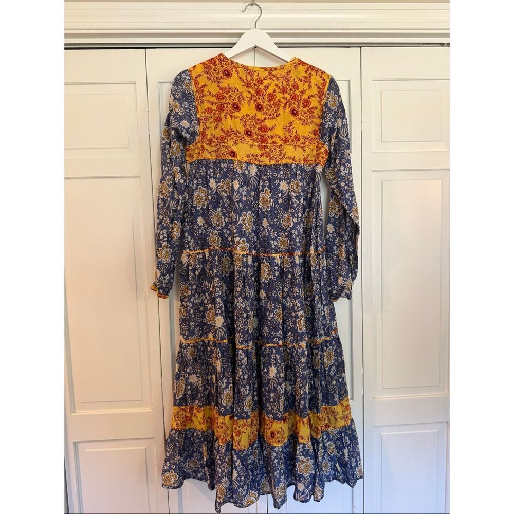 Zara blue and yellow floral peasant swing dress small - Picture 5 of 8